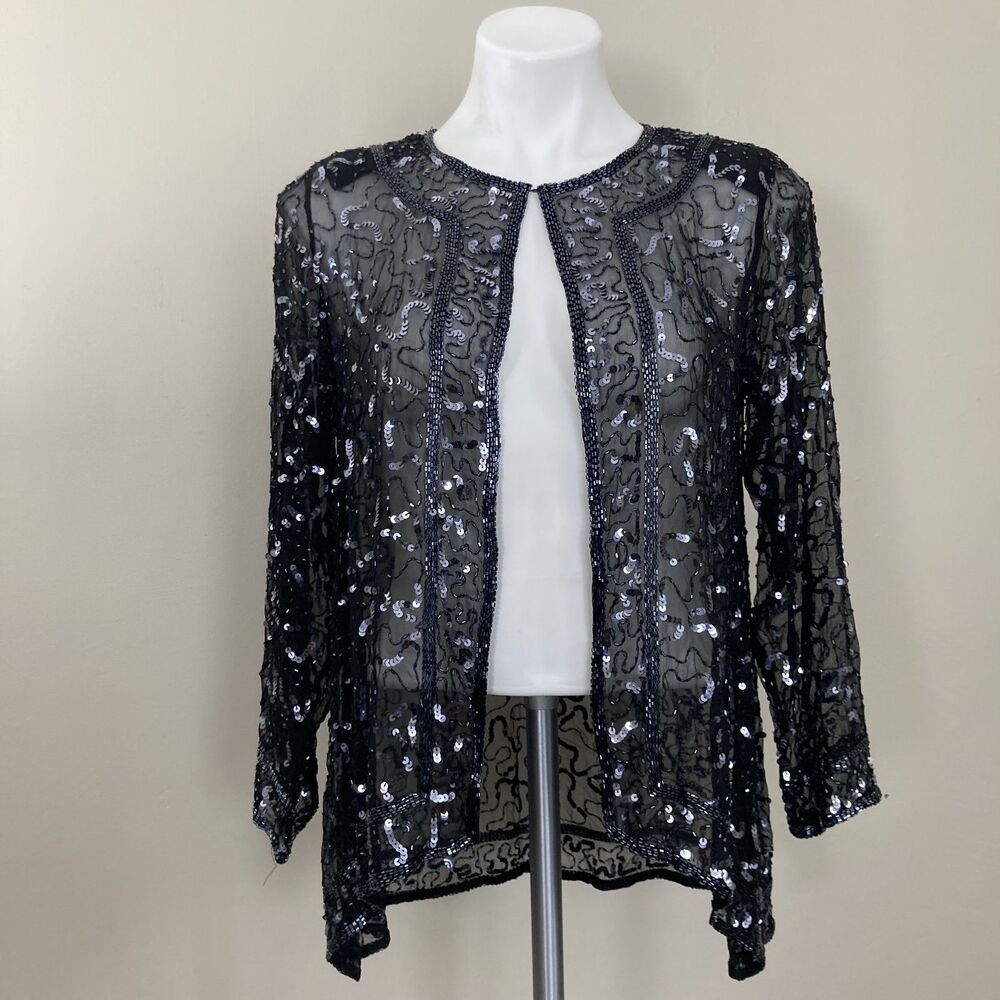 Vintage 100% Silk Beaded Sequin Jacket Going Out Evening Event Size XS - AS IS